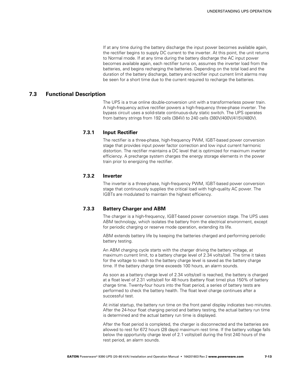 3 functional description, Input rectifier, Inverter | Battery charger and abm, Functional description | Powerware 9390 UPS 100160 kVA User Manual | Page 65 / 216