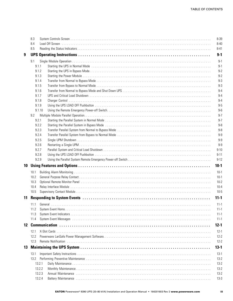 Powerware 9390 UPS 100160 kVA User Manual | Page 7 / 216