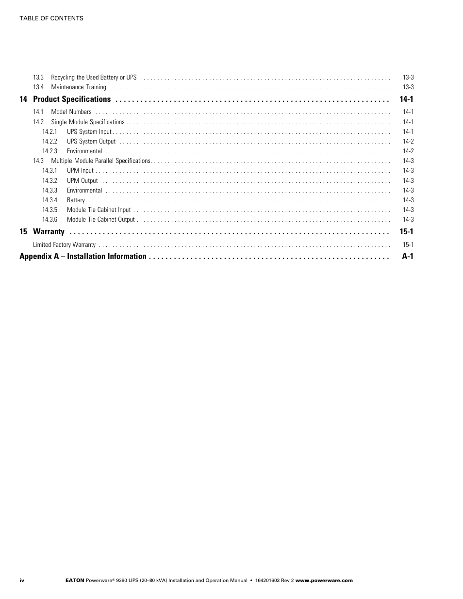 Powerware 9390 UPS 100160 kVA User Manual | Page 8 / 216