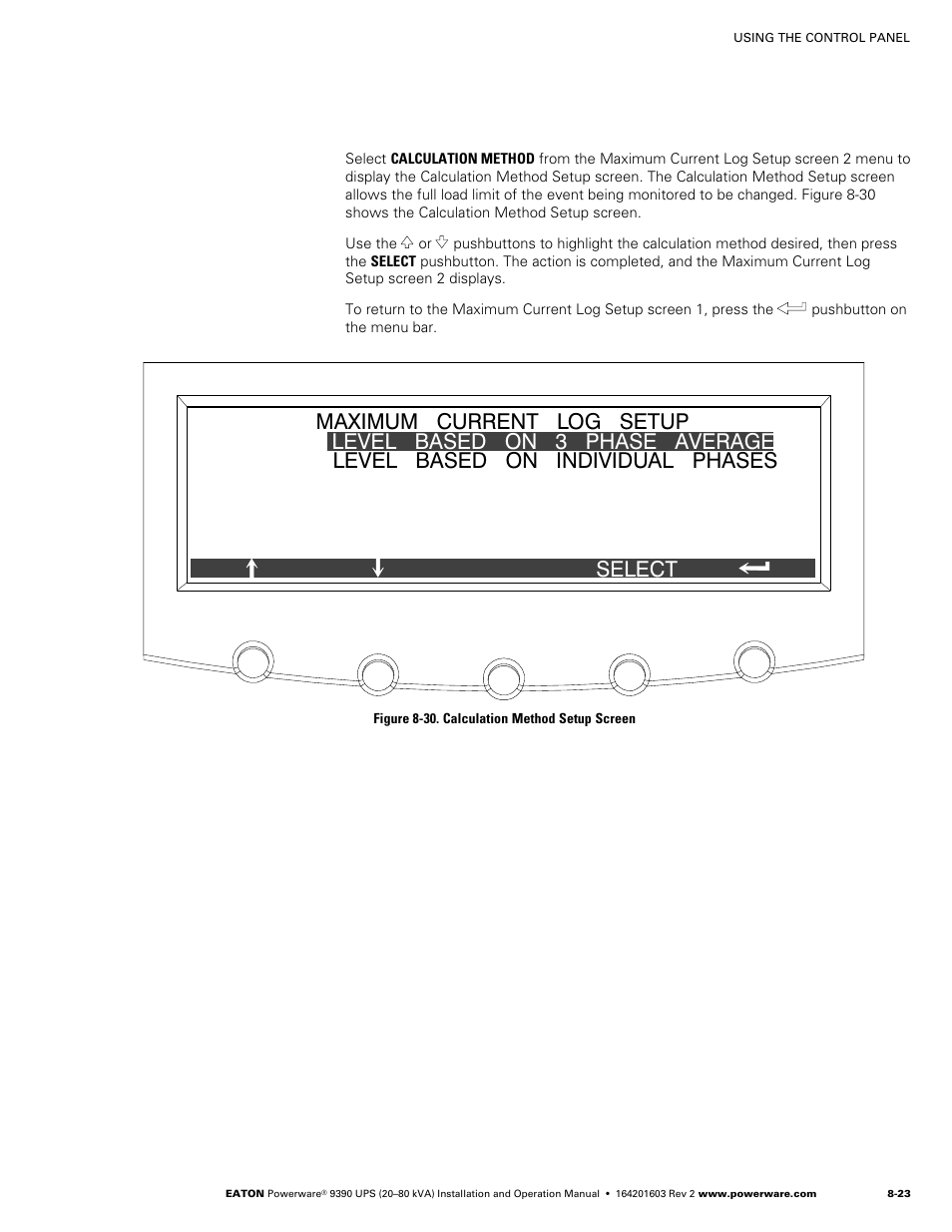 Figure 8‐30. calculation method setup screen | Powerware 9390 UPS 100160 kVA User Manual | Page 89 / 216
