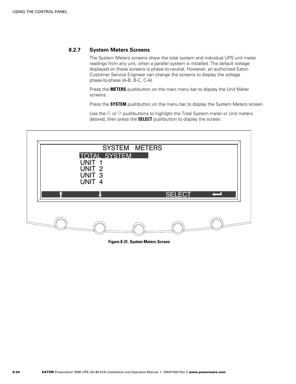 System meters screens, Figure 8‐31. system meters screen | Powerware 9390 UPS 100160 kVA User Manual | Page 90 / 216