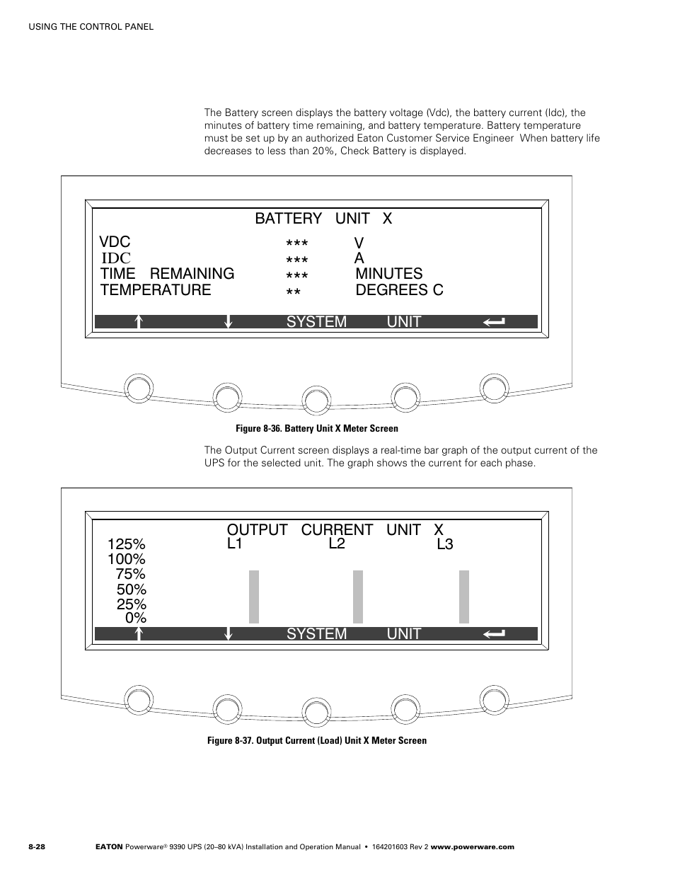 Figure 8‐36. battery unit x meter screen | Powerware 9390 UPS 100160 kVA User Manual | Page 94 / 216