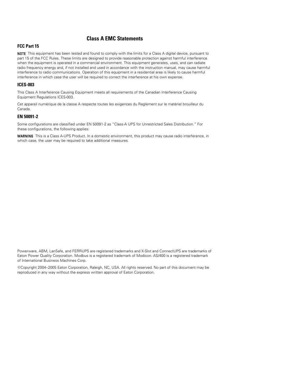 Class a emc statements | Powerware 9125 Two-in-One UPS 2500 User Manual | Page 2 / 78