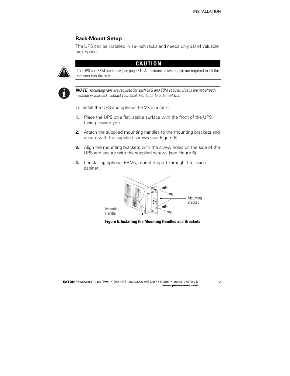 Rack-mount setup | Powerware 9125 Two-in-One UPS 2500 User Manual | Page 23 / 78