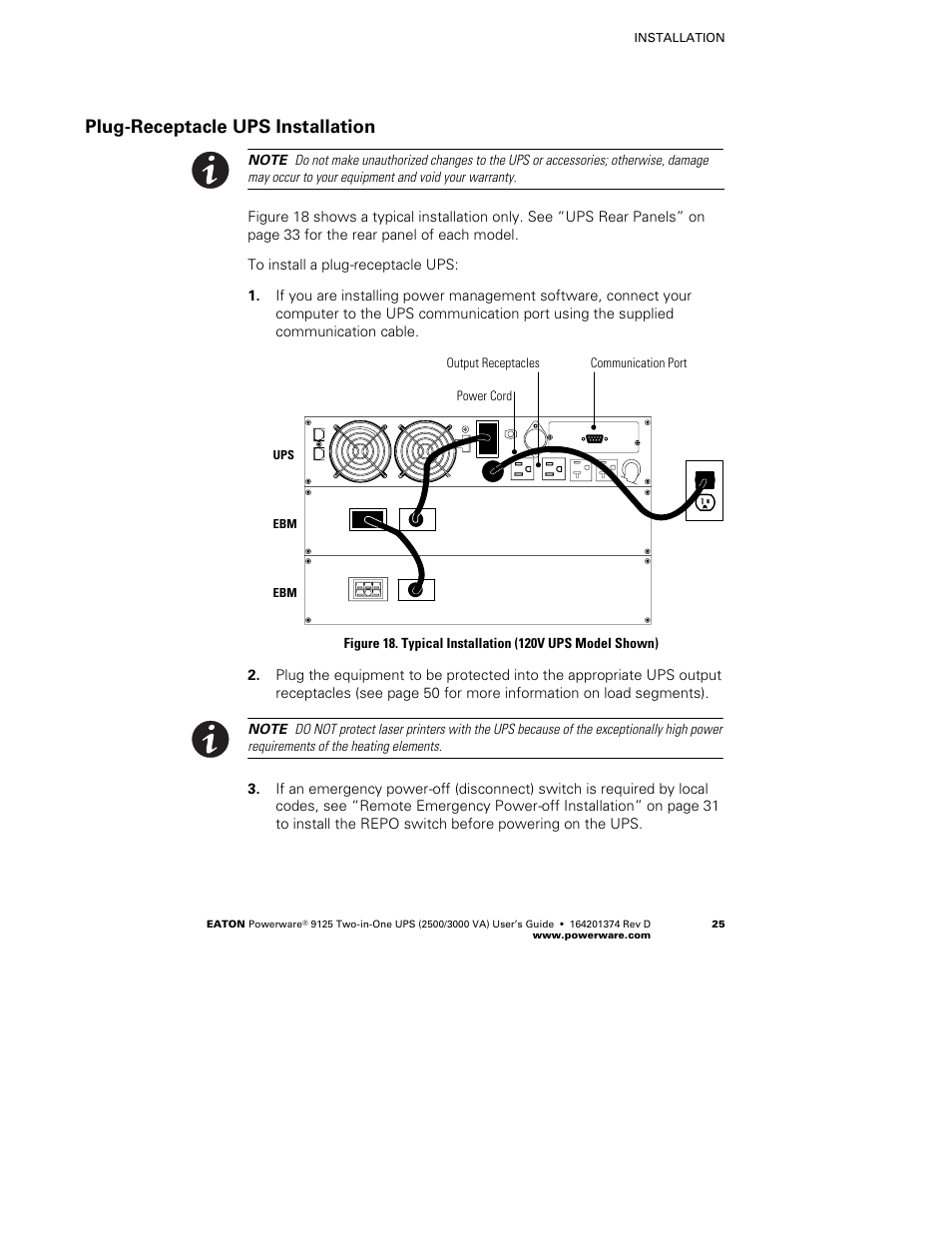 Plug-receptacle ups installation | Powerware 9125 Two-in-One UPS 2500 User Manual | Page 31 / 78