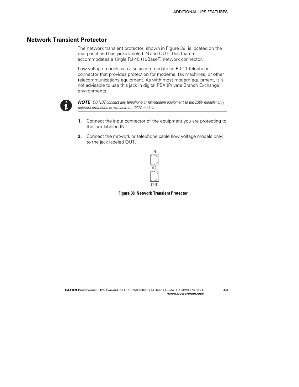 Network transient protector | Powerware 9125 Two-in-One UPS 2500 User Manual | Page 55 / 78