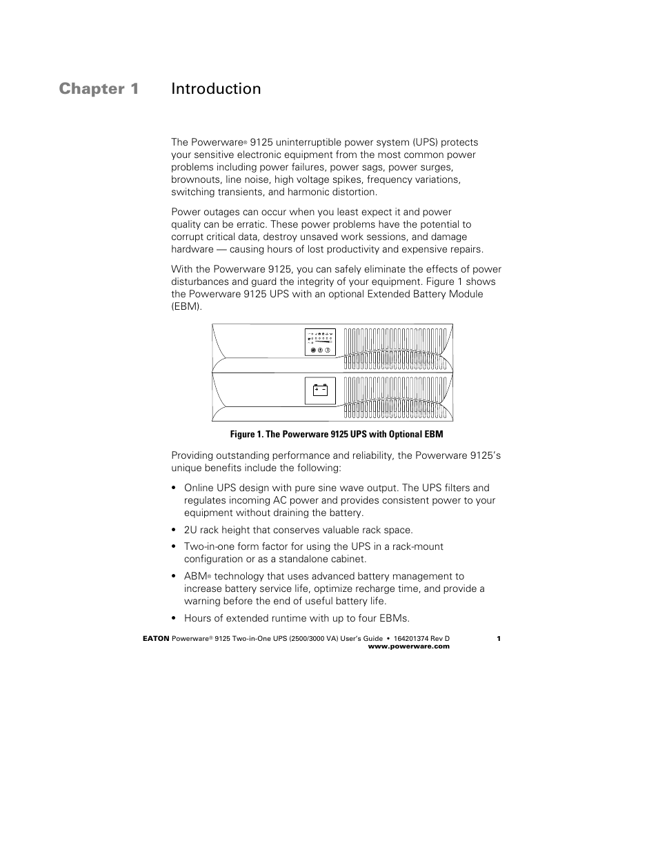 Chapter 1 introduction | Powerware 9125 Two-in-One UPS 2500 User Manual | Page 7 / 78