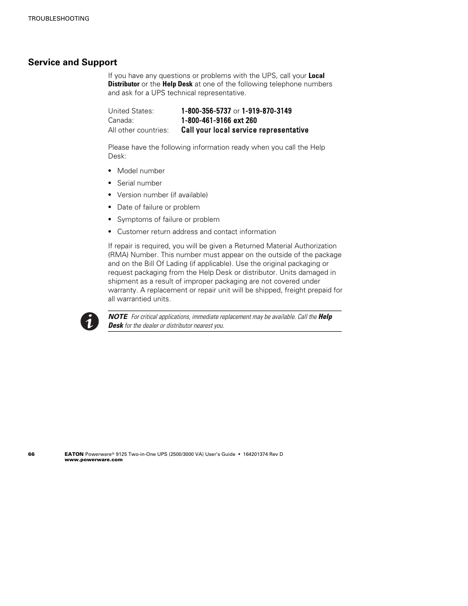 Service and support | Powerware 9125 Two-in-One UPS 2500 User Manual | Page 72 / 78