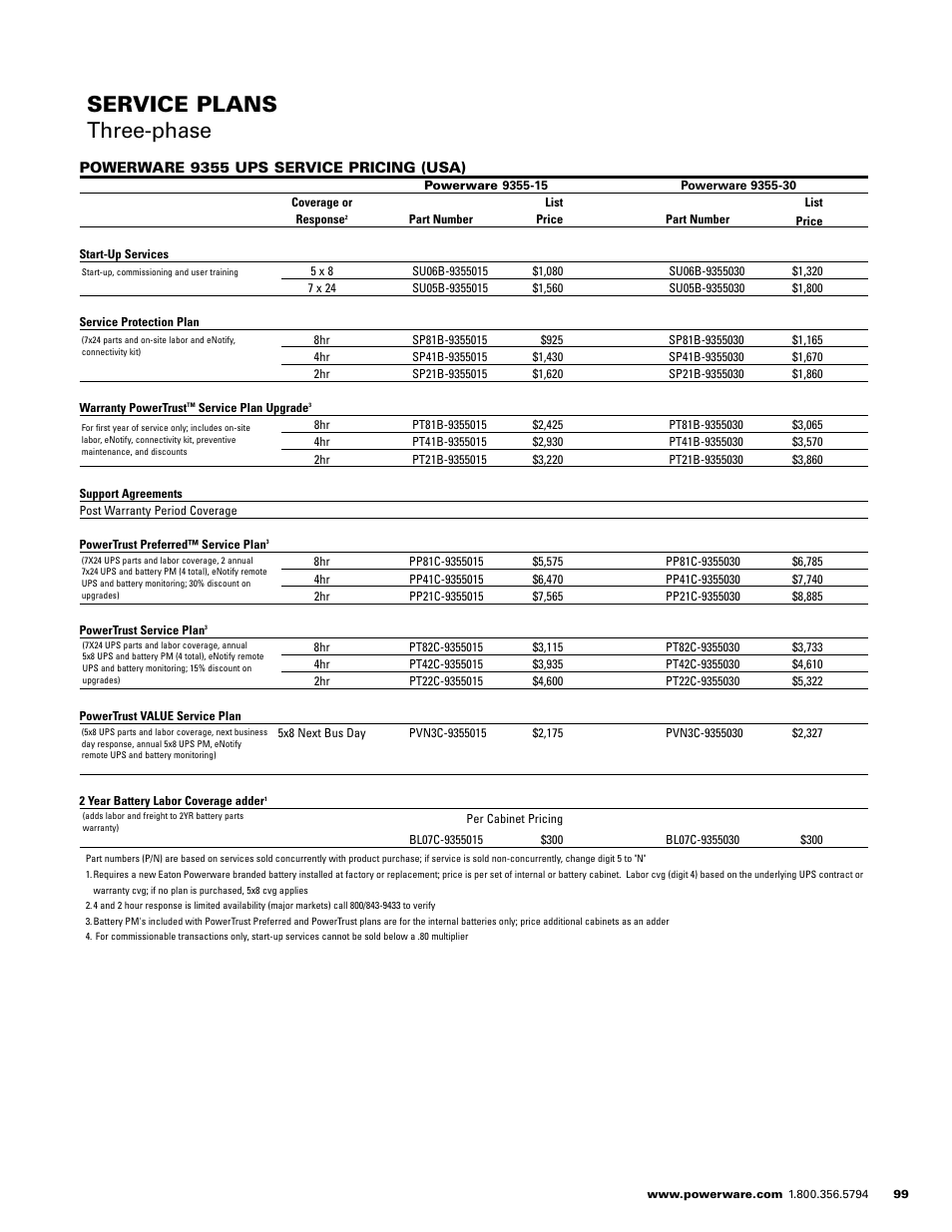 Service plans three-phase | Powerware E.T.N 1500 VA - 60kVa User Manual | Page 101 / 120