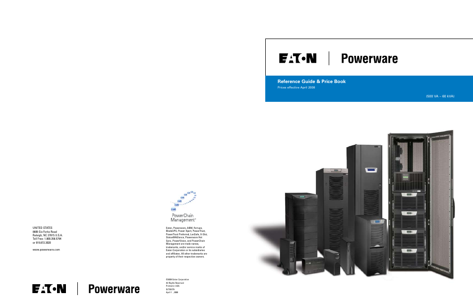 Reference guide & price book | Powerware E.T.N 1500 VA - 60kVa User Manual | Page 120 / 120