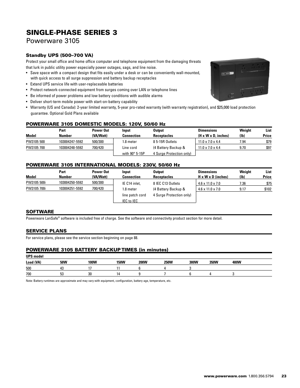 Single-phase series  powerware 3105 | Powerware E.T.N 1500 VA - 60kVa User Manual | Page 25 / 120