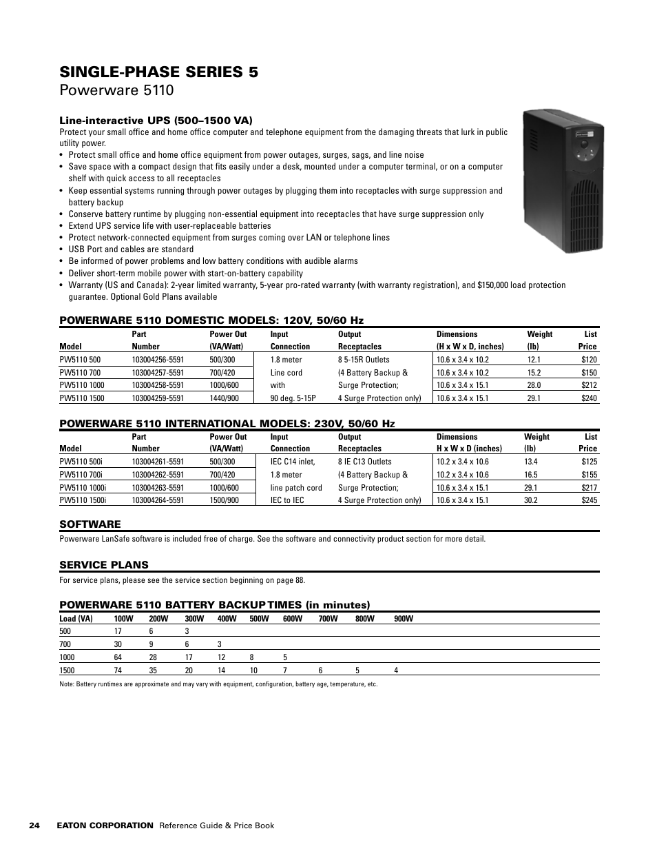 Single-phase series  powerware 5110 | Powerware E.T.N 1500 VA - 60kVa User Manual | Page 26 / 120