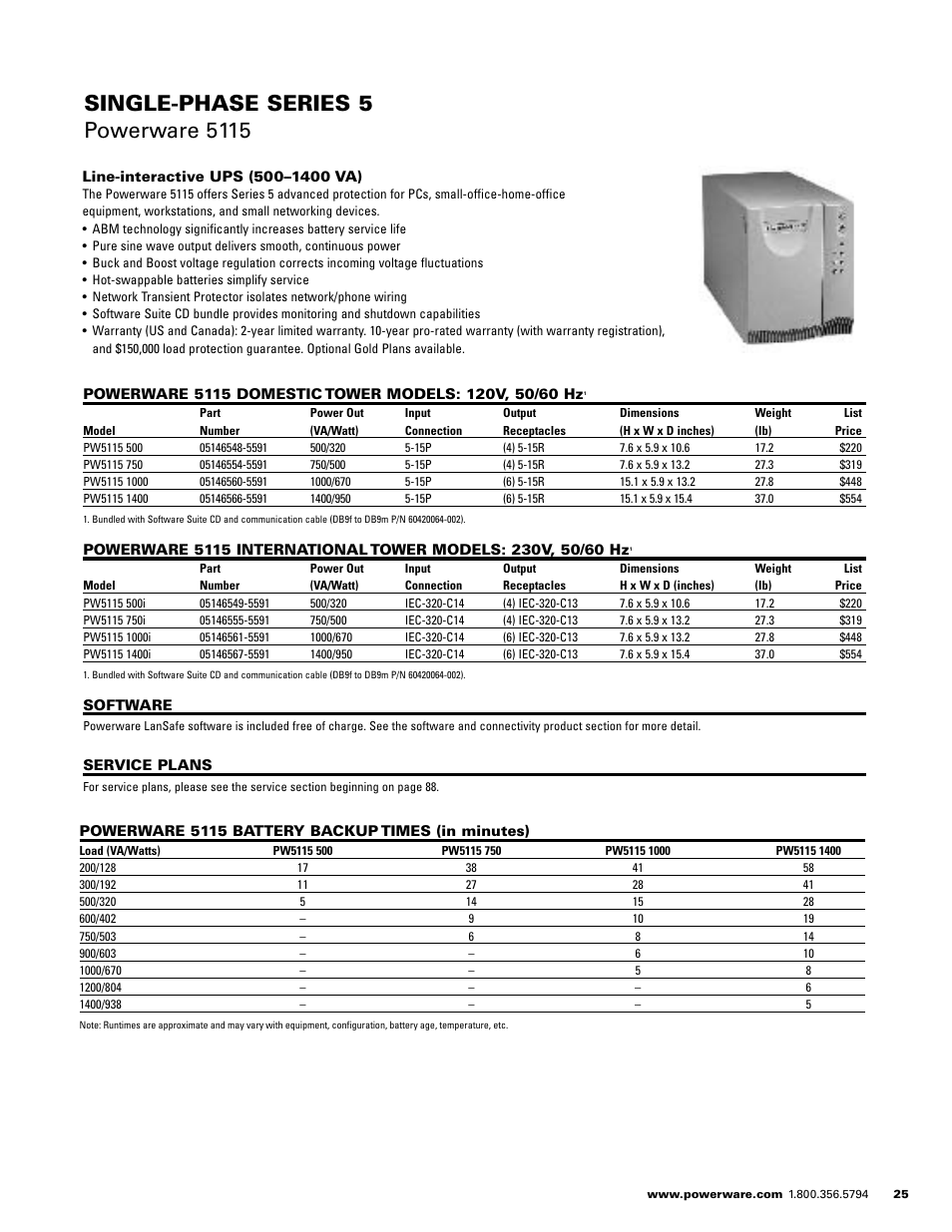 Single-phase series  powerware 5115 | Powerware E.T.N 1500 VA - 60kVa User Manual | Page 27 / 120