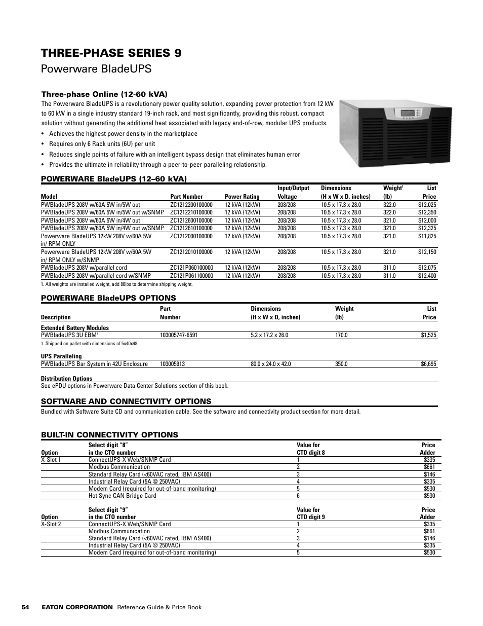 Three-phase series 9 powerware bladeups | Powerware E.T.N 1500 VA - 60kVa User Manual | Page 56 / 120
