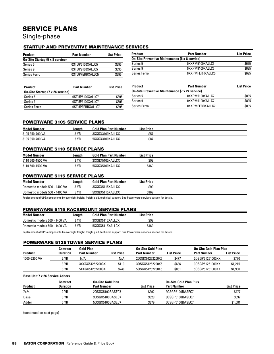 Service plans single-phase | Powerware E.T.N 1500 VA - 60kVa User Manual | Page 90 / 120