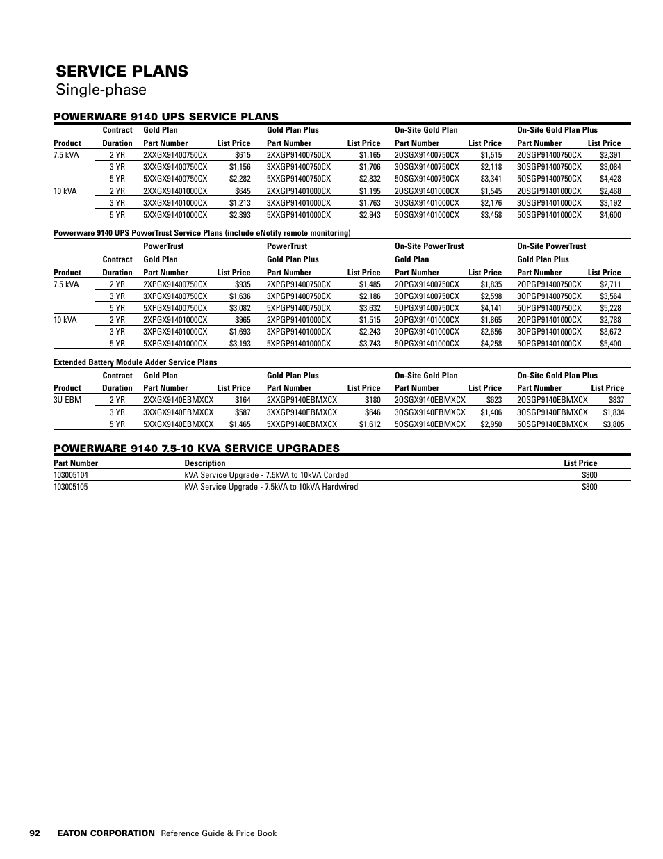 Service plans single-phase | Powerware E.T.N 1500 VA - 60kVa User Manual | Page 94 / 120