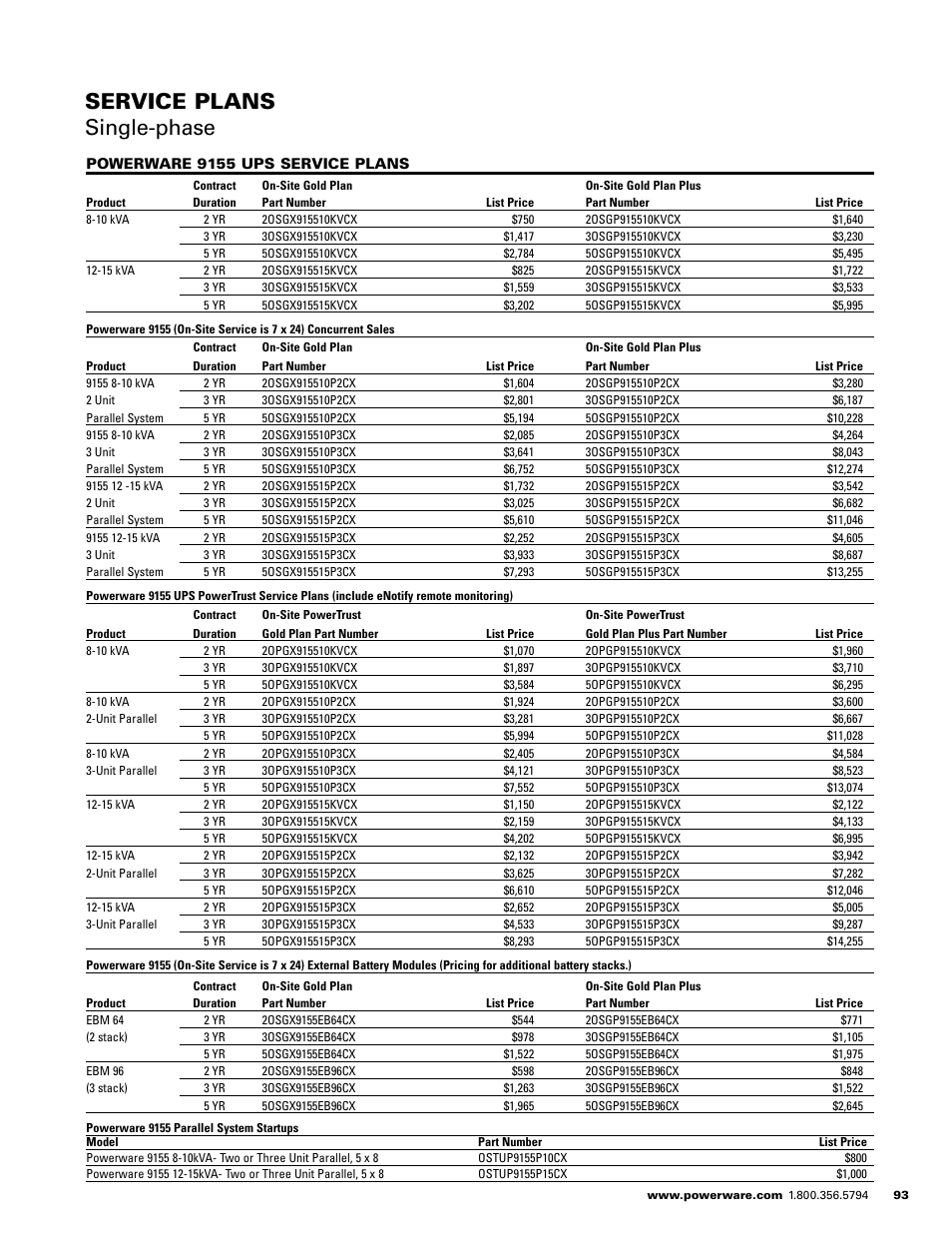 Service plans single-phase | Powerware E.T.N 1500 VA - 60kVa User Manual | Page 95 / 120