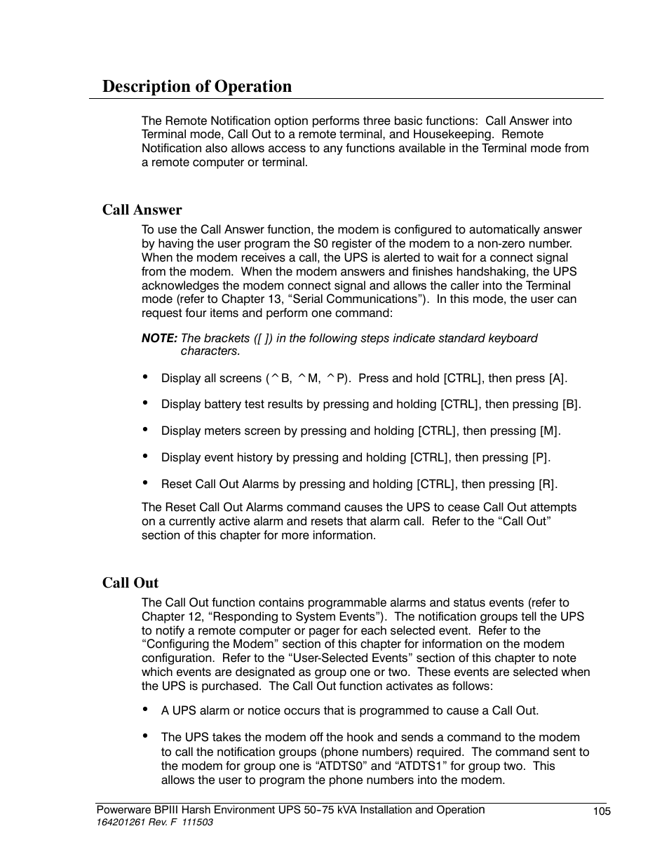 Description of operation | Powerware 5075 kVA User Manual | Page 113 / 162