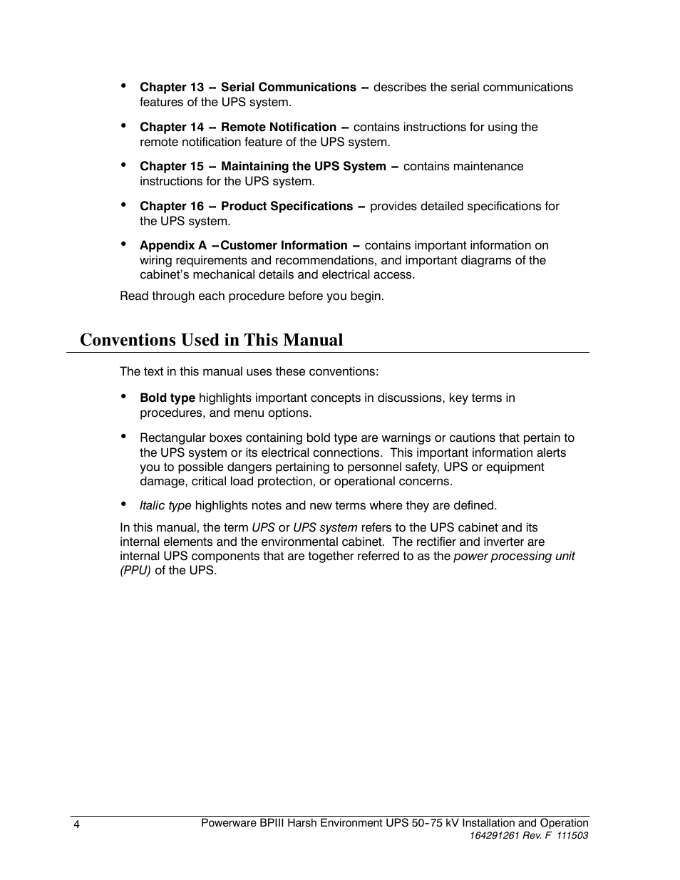 Conventions used in this manual | Powerware 5075 kVA User Manual | Page 12 / 162