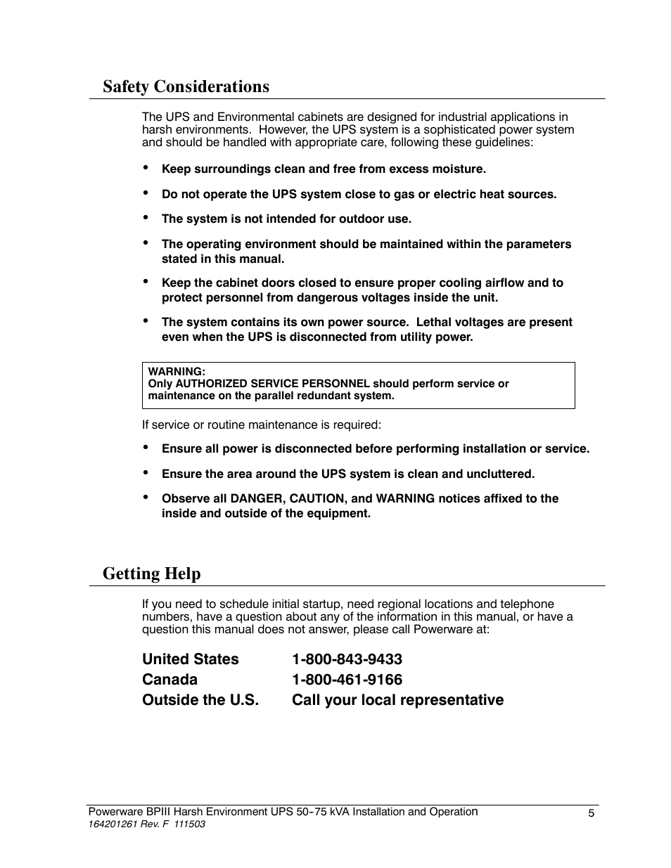 Safety considerations, Getting help | Powerware 5075 kVA User Manual | Page 13 / 162