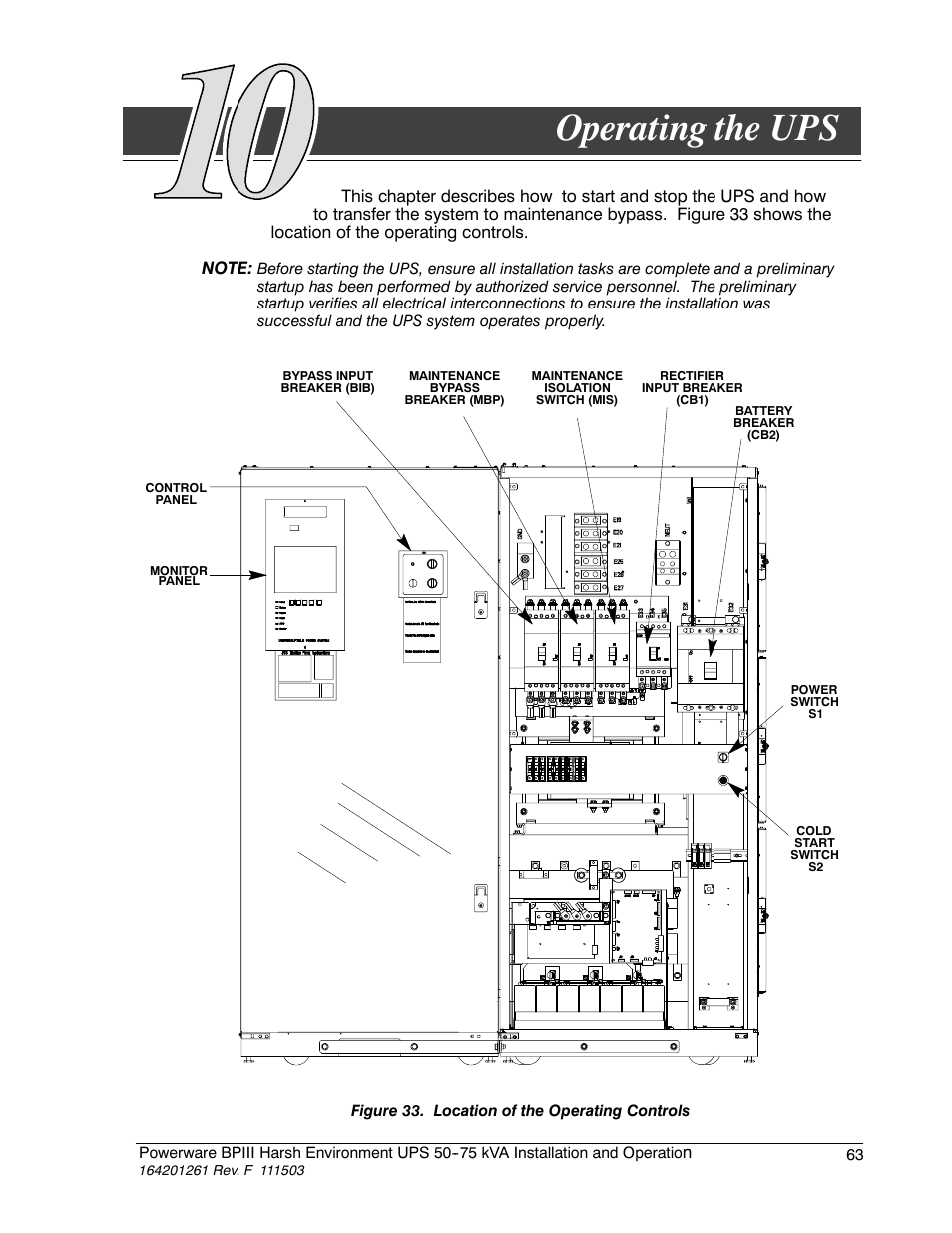 Chapter 10 operating the ups, Operating the ups | Powerware 5075 kVA User Manual | Page 71 / 162