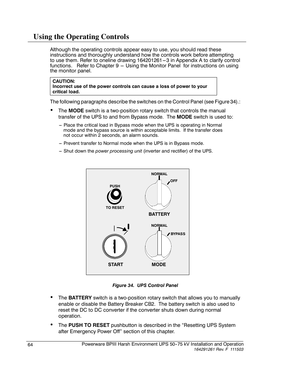 Using the operating controls | Powerware 5075 kVA User Manual | Page 72 / 162