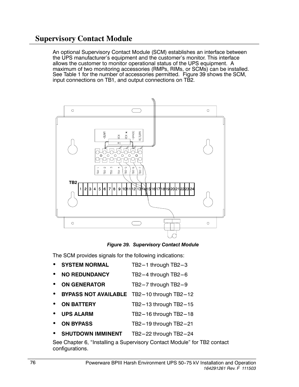 Supervisory contact module | Powerware 5075 kVA User Manual | Page 84 / 162