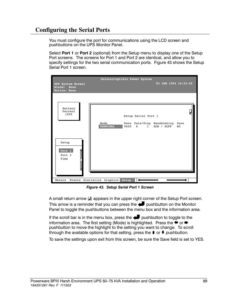 Configuring the serial ports | Powerware 5075 kVA User Manual | Page 97 / 162