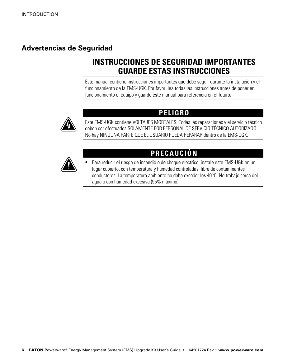 Advertencias de seguridad | Powerware 208/120V User Manual | Page 12 / 72