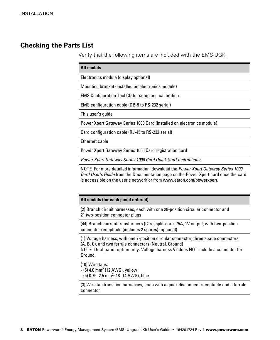 Checking the parts list | Powerware 208/120V User Manual | Page 14 / 72