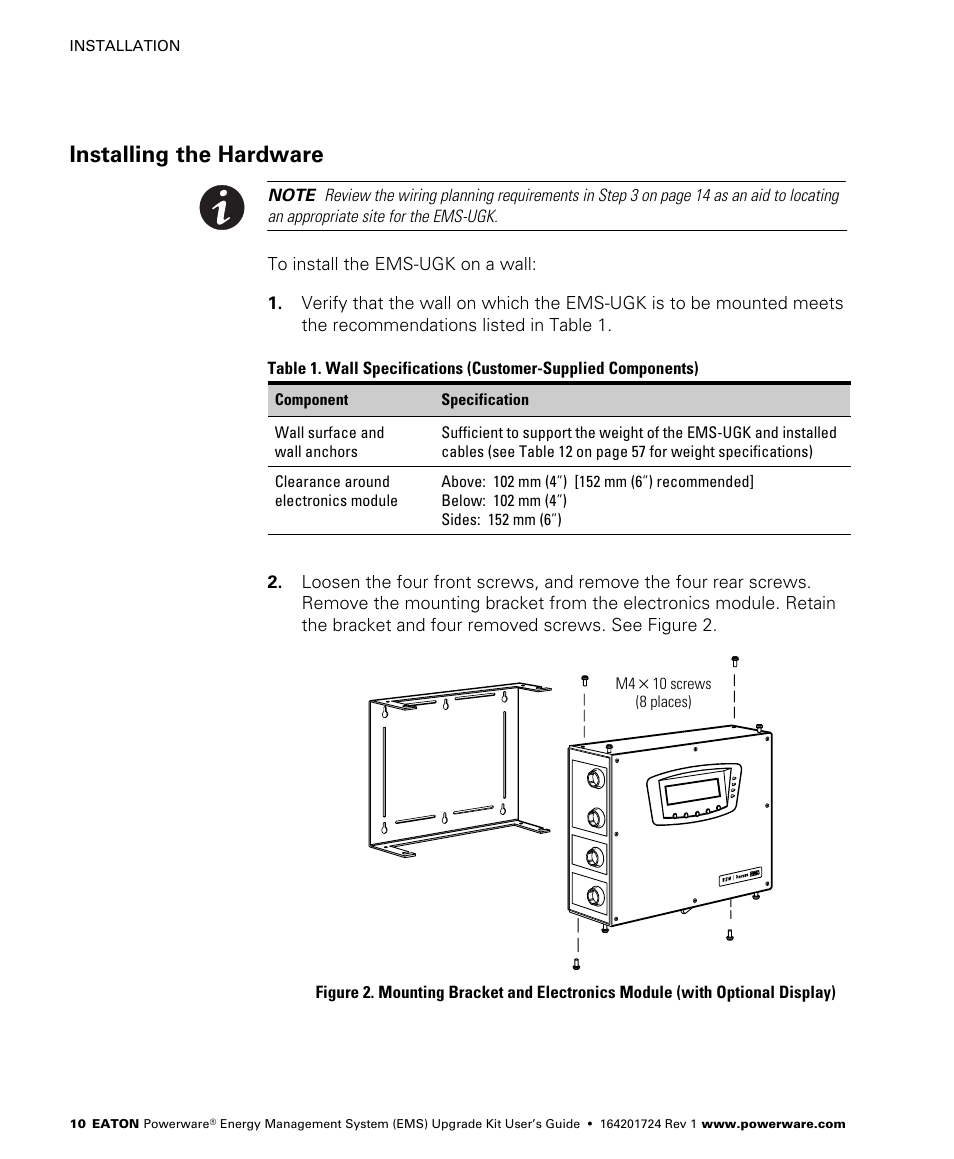 Installing the hardware | Powerware 208/120V User Manual | Page 16 / 72
