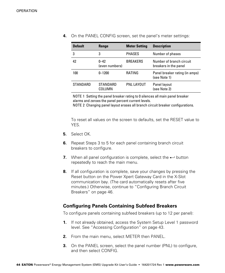 Configuring panels containing subfeed breakers | Powerware 208/120V User Manual | Page 50 / 72