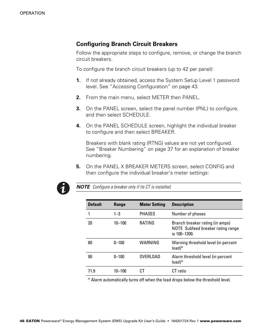Configuring branch circuit breakers | Powerware 208/120V User Manual | Page 52 / 72