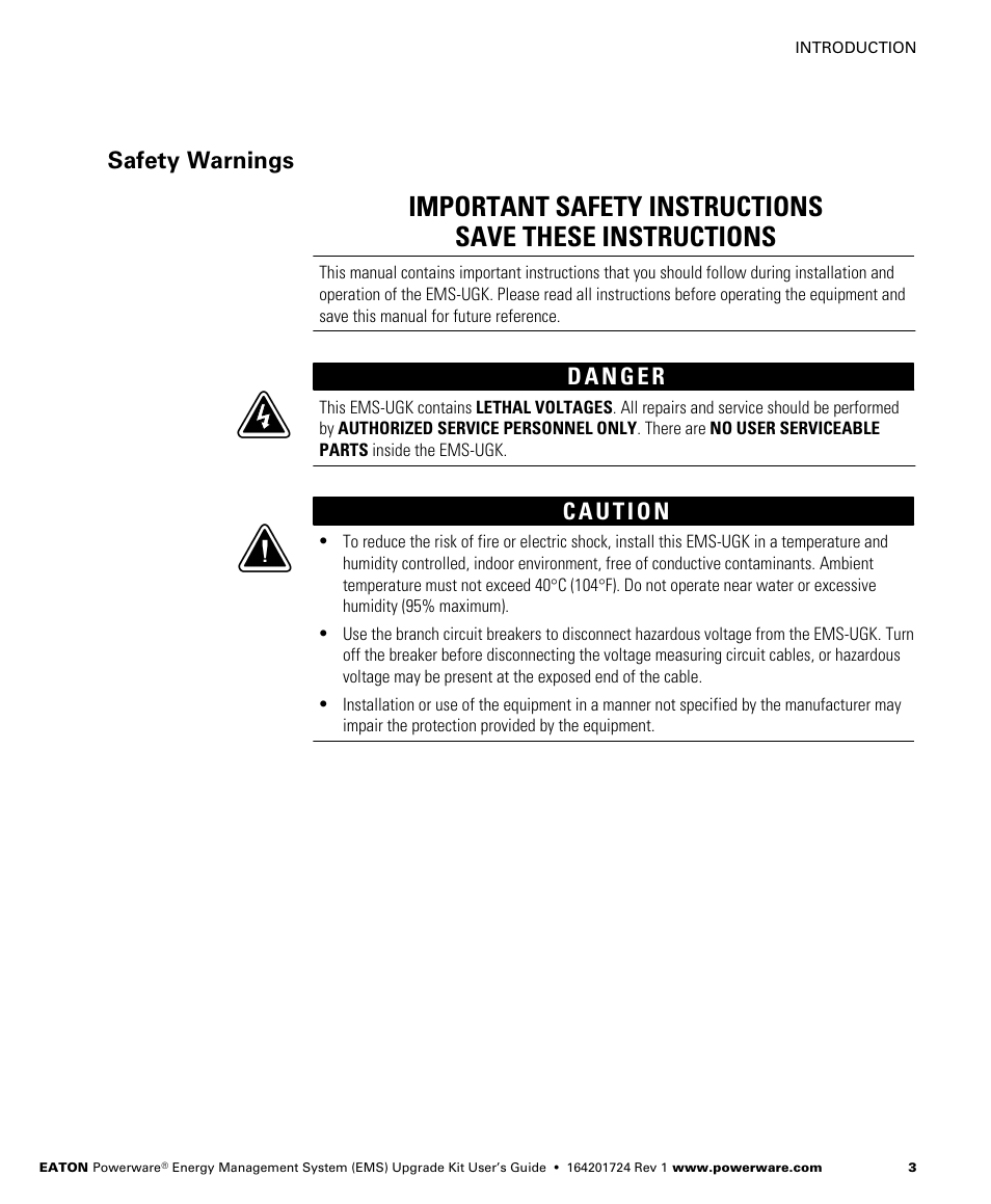 Safety warnings | Powerware 208/120V User Manual | Page 9 / 72