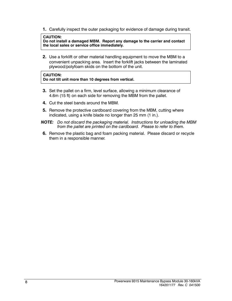 Powerware 30-160kVA User Manual | Page 12 / 48