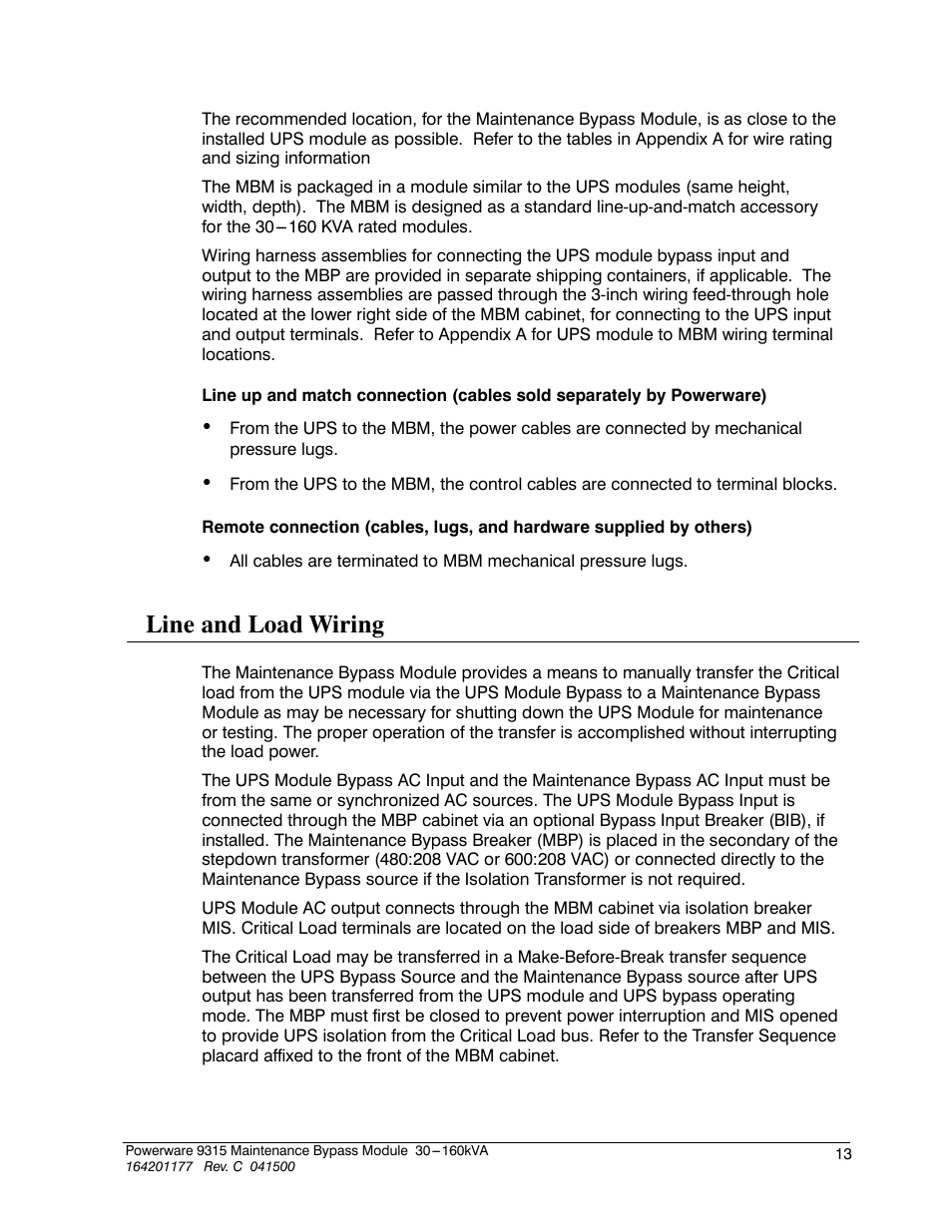 Line and load wiring | Powerware 30-160kVA User Manual | Page 17 / 48
