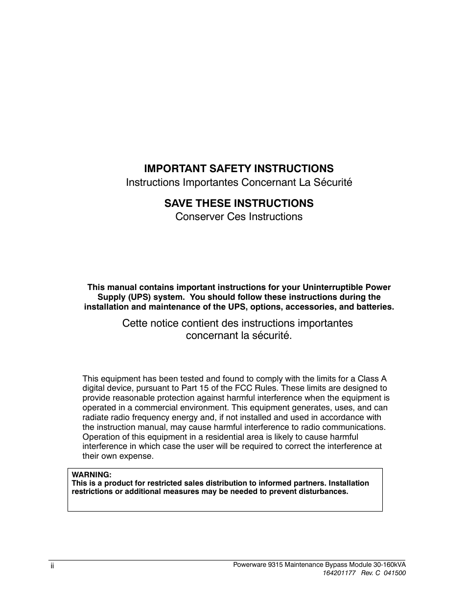 Powerware 30-160kVA User Manual | Page 2 / 48