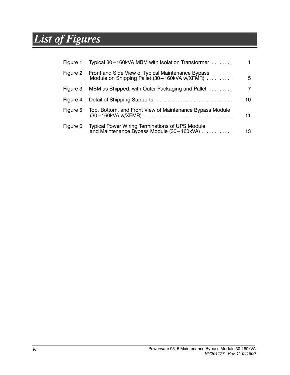 List of figures | Powerware 30-160kVA User Manual | Page 4 / 48