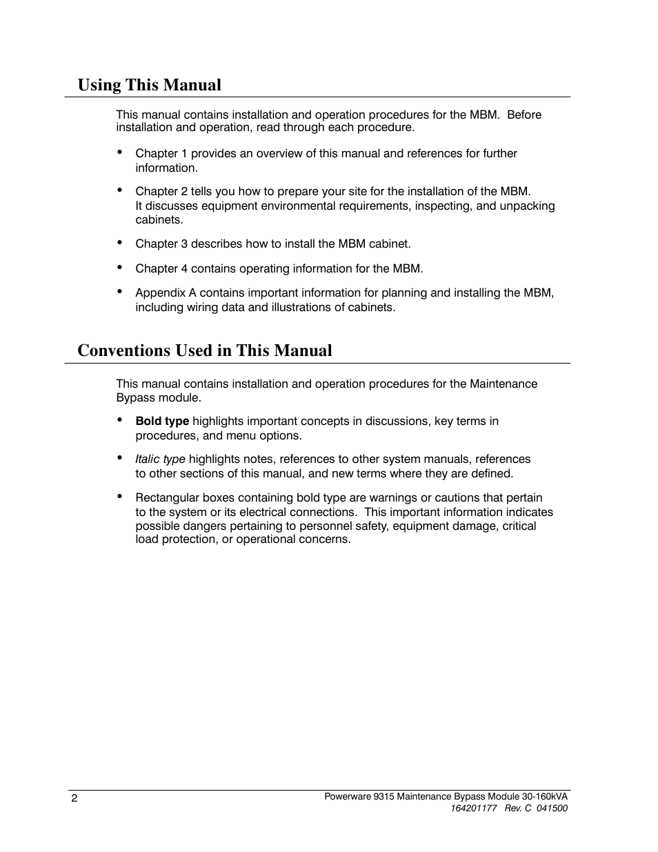 Using this manual, Conventions used in this manual | Powerware 30-160kVA User Manual | Page 6 / 48