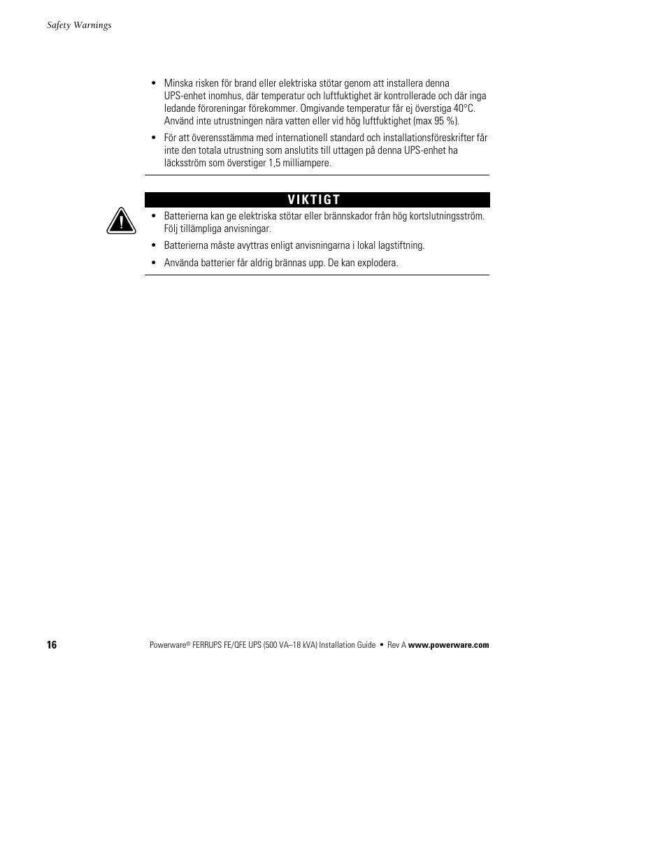 Powerware Ferrups FE/QFE 500VA User Manual | Page 22 / 76