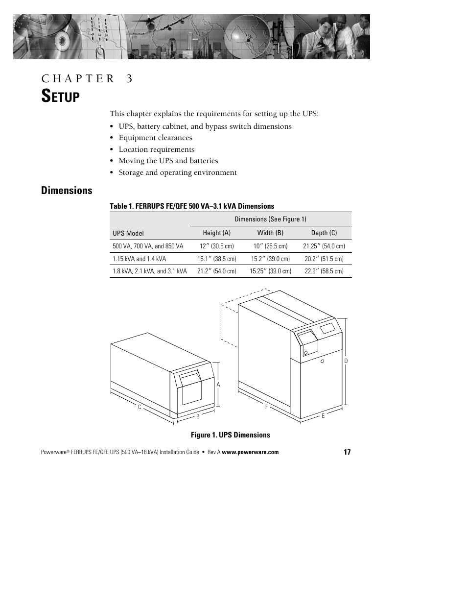 Etup, Dimensions | Powerware Ferrups FE/QFE 500VA User Manual | Page 23 / 76