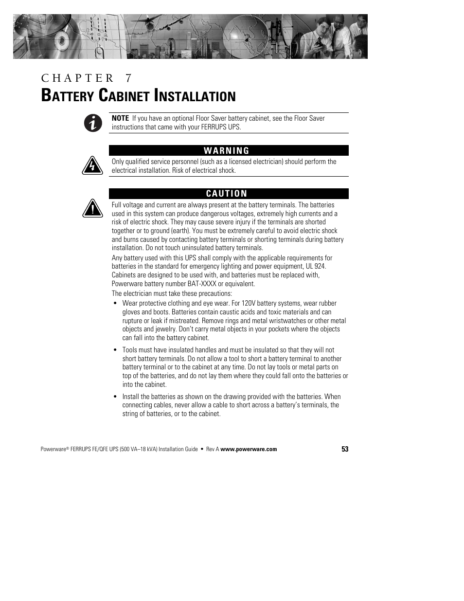 Attery, Abinet, Nstallation | Powerware Ferrups FE/QFE 500VA User Manual | Page 59 / 76