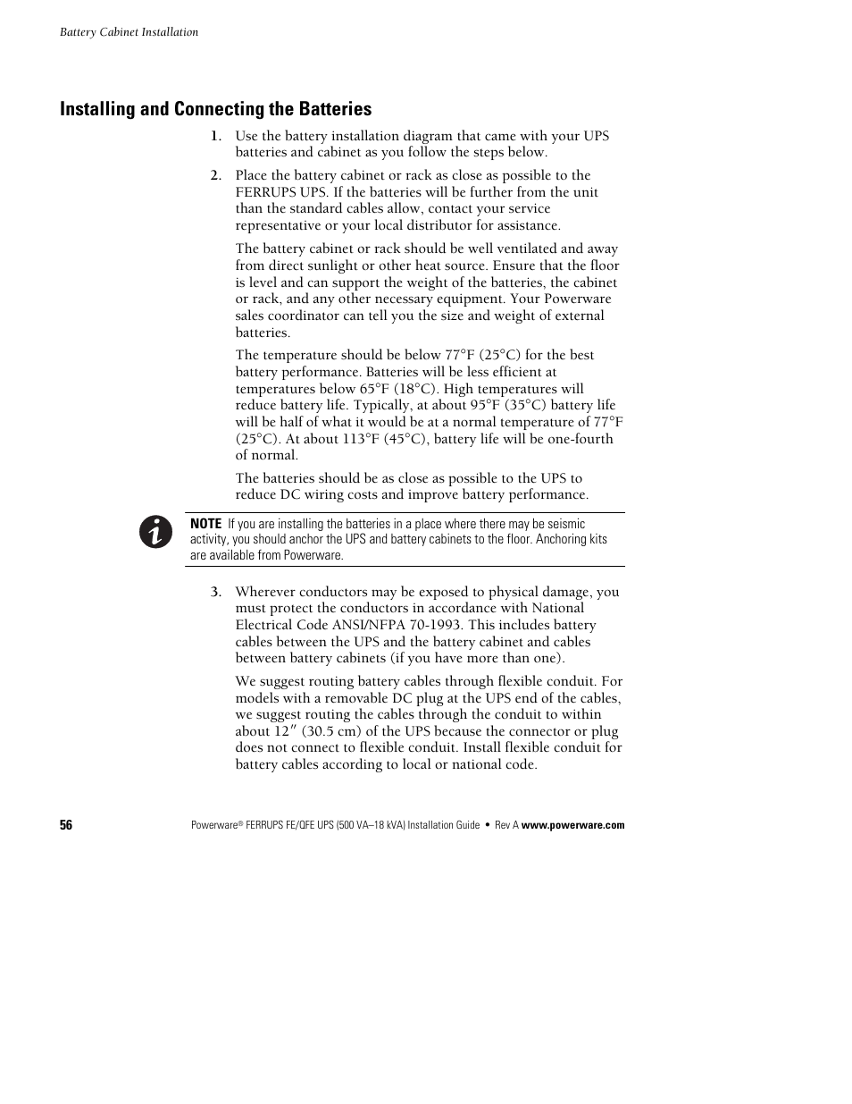 Installing and connecting the batteries | Powerware Ferrups FE/QFE 500VA User Manual | Page 62 / 76