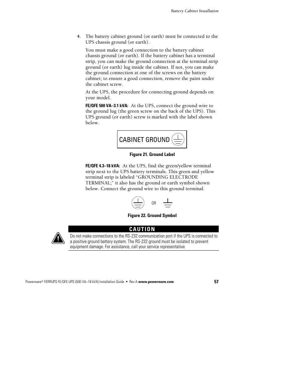 Cabinet ground | Powerware Ferrups FE/QFE 500VA User Manual | Page 63 / 76