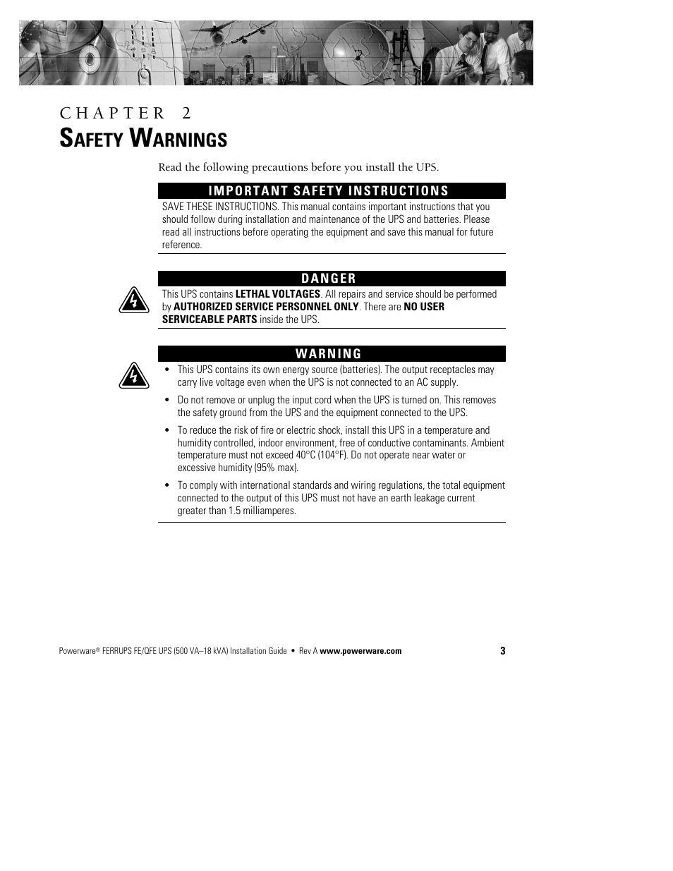 Afety, Arnings | Powerware Ferrups FE/QFE 500VA User Manual | Page 9 / 76