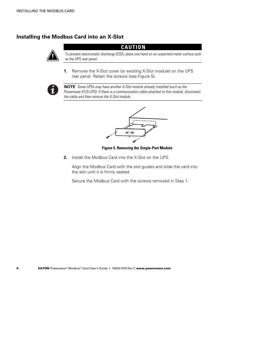 Installing the modbus card into an x-slot | Powerware FCC 15 User Manual | Page 10 / 32