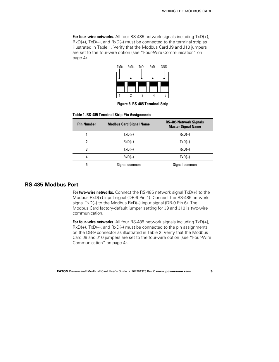 Rs-485 modbus port | Powerware FCC 15 User Manual | Page 13 / 32