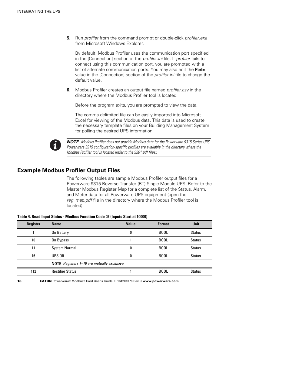 Example modbus profiler output files | Powerware FCC 15 User Manual | Page 22 / 32