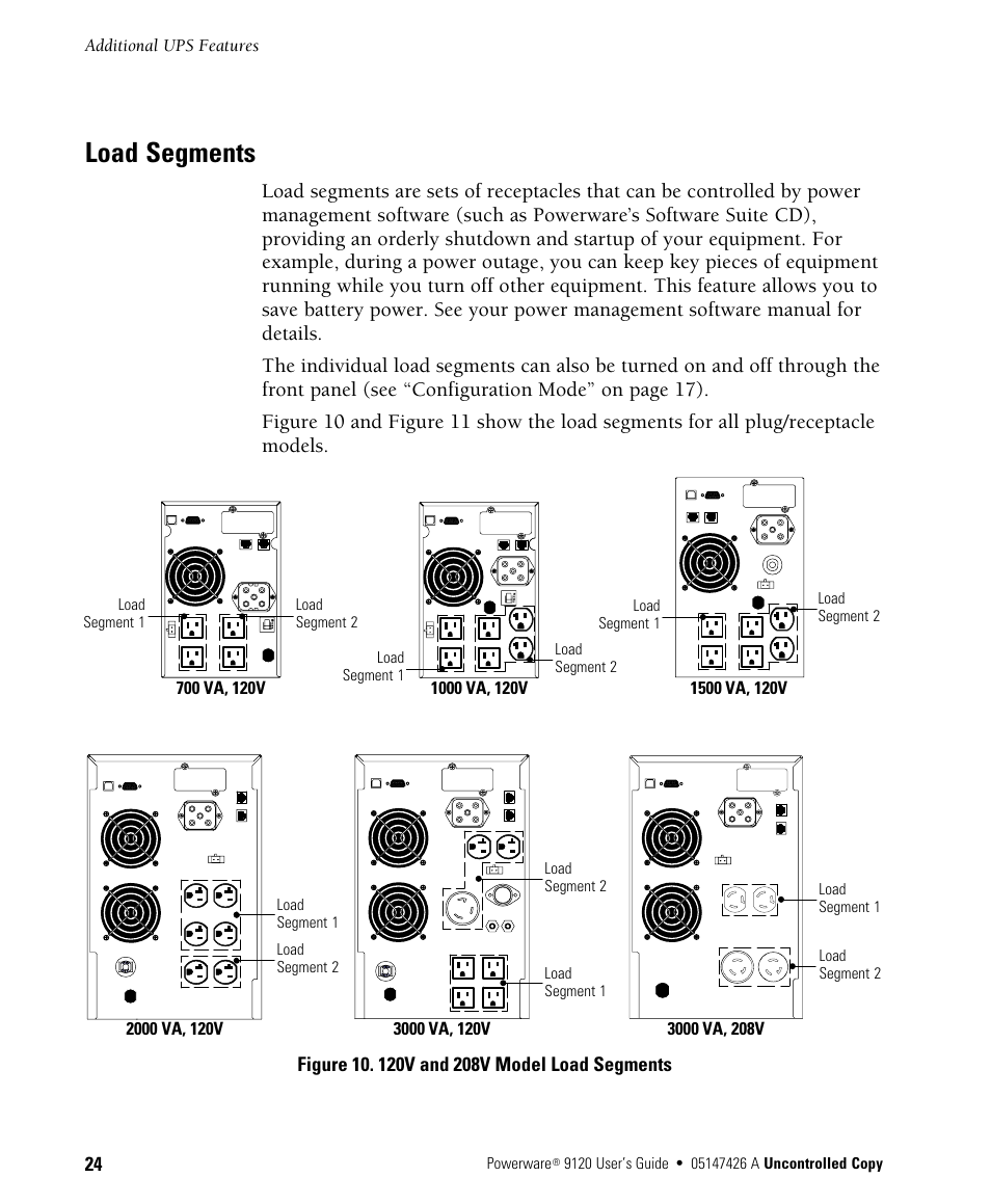 Load segments | Powerware 700 3000 VA User Manual | Page 30 / 48