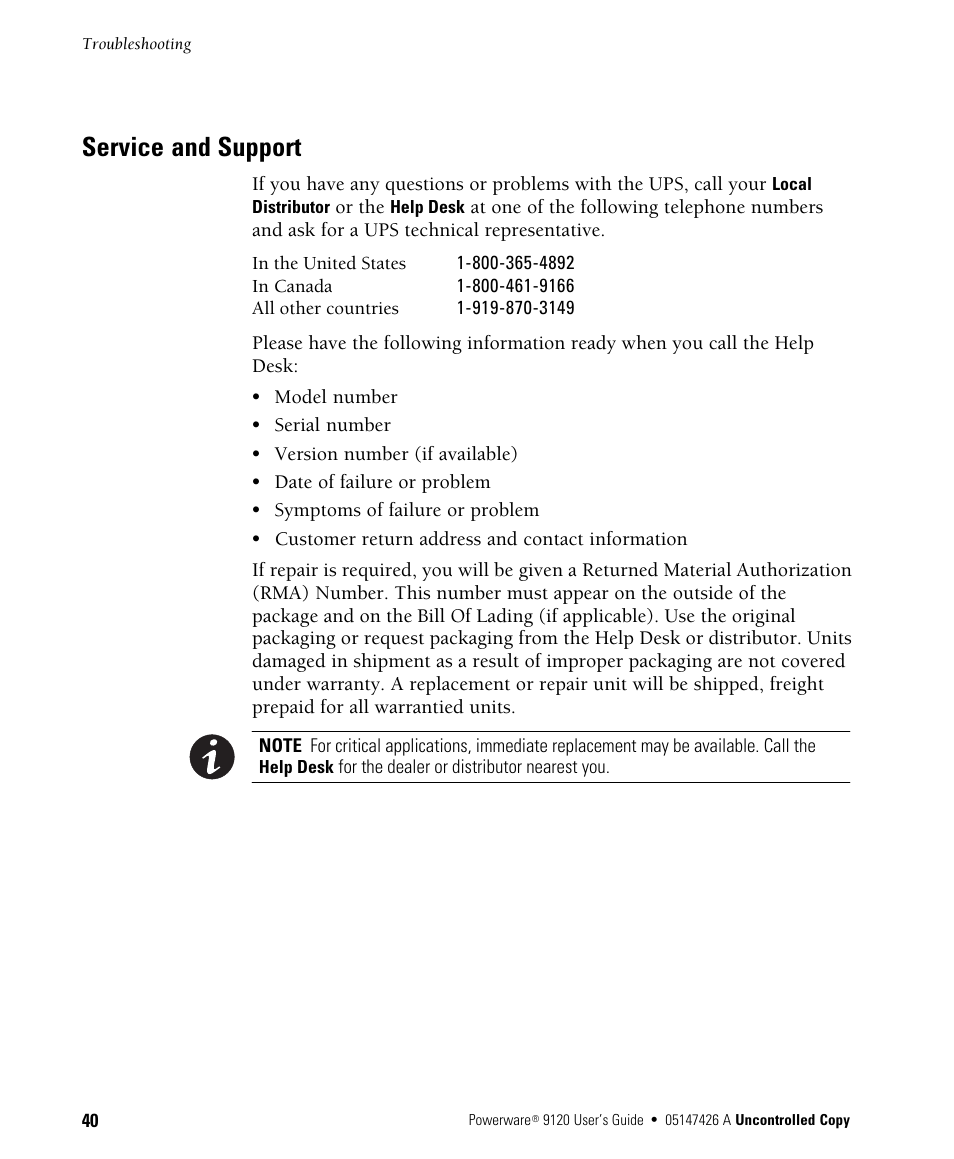 Service and support | Powerware 700 3000 VA User Manual | Page 46 / 48